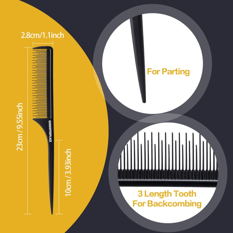 Goodofferplace 3PCS Hair Rat Tail Combs Parting Rattail Combs Teasing Fine Tooth Comb Metal Hair Pick Detangling Combs Set for Women,Girls(Black) - Image 2
